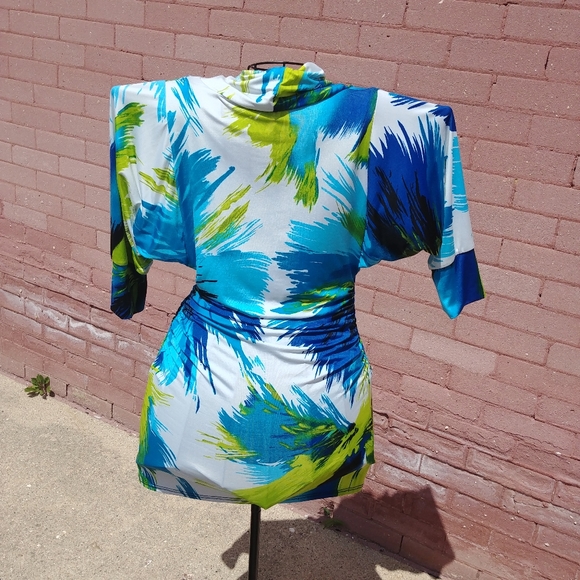 Neon Bright Colorful Bodycon Beautiful stretch cowl neck dress size small - Picture 11 of 12